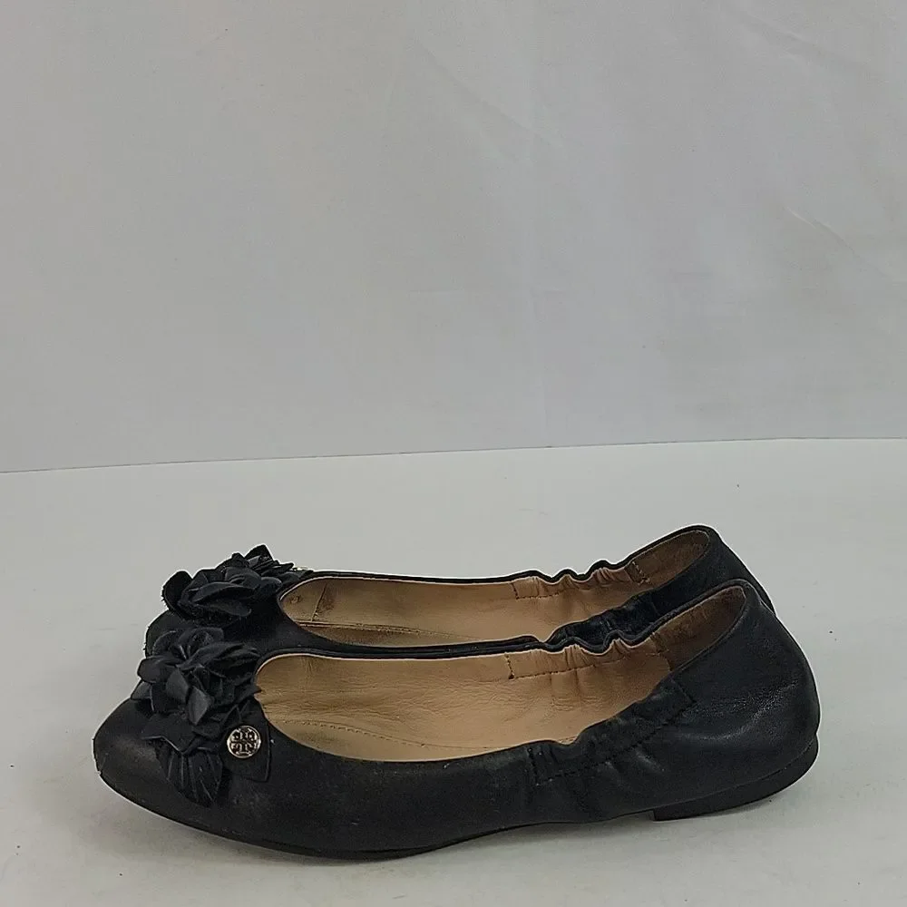 Tory Burch Black‎ Leather Blossom Ballet Flats